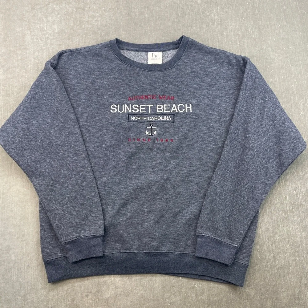 Sunset Beach NC Men Large Blue Ragwear USA Sweatshirt Embroidered Anchor